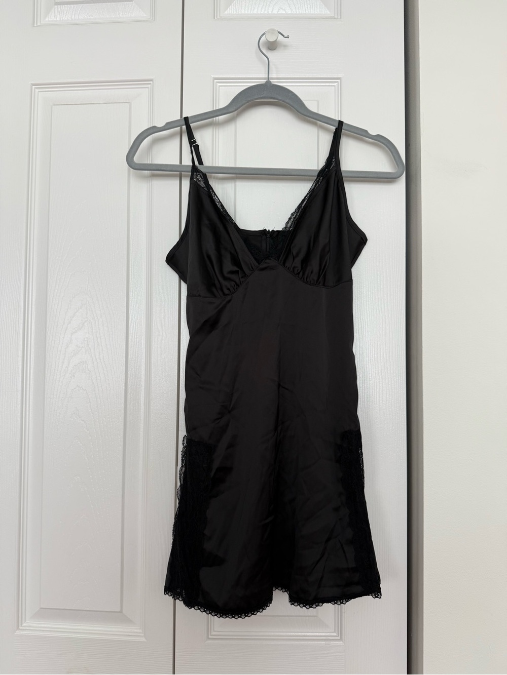 Cider Black Satin Lace Slip Dress - XS